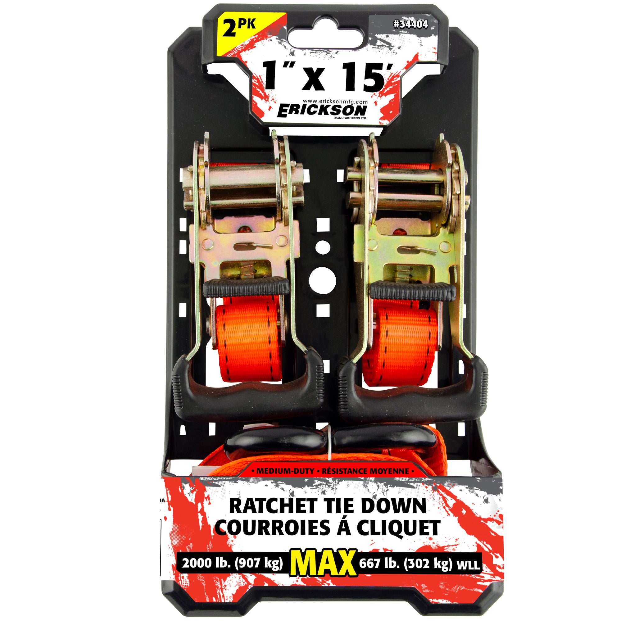 Ratchet Tie Down Straps 1x15' 2000 lb Load Rating 2 Pack 15